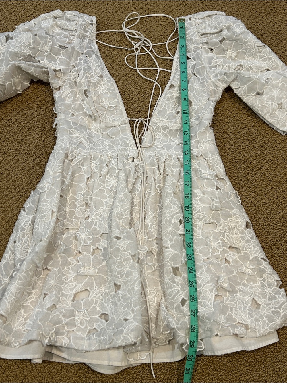 For Love & Lemons Leighton Mini Dress size Medium White Floral Applique - Picture 16 of 17
